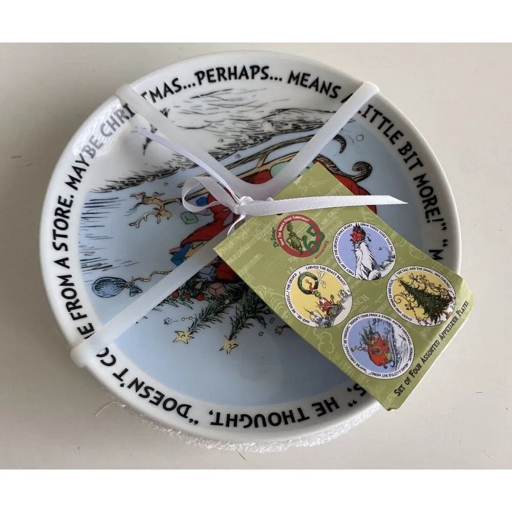 Dr Seuss The Grinch 65th Anniversary Set 4 Christmas Appetizer Plates Holiday 6”